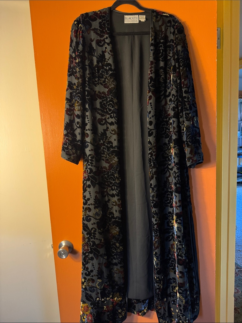 Vintage Black Tie Oleg Cassini Silk Duster Jacket – Size 10